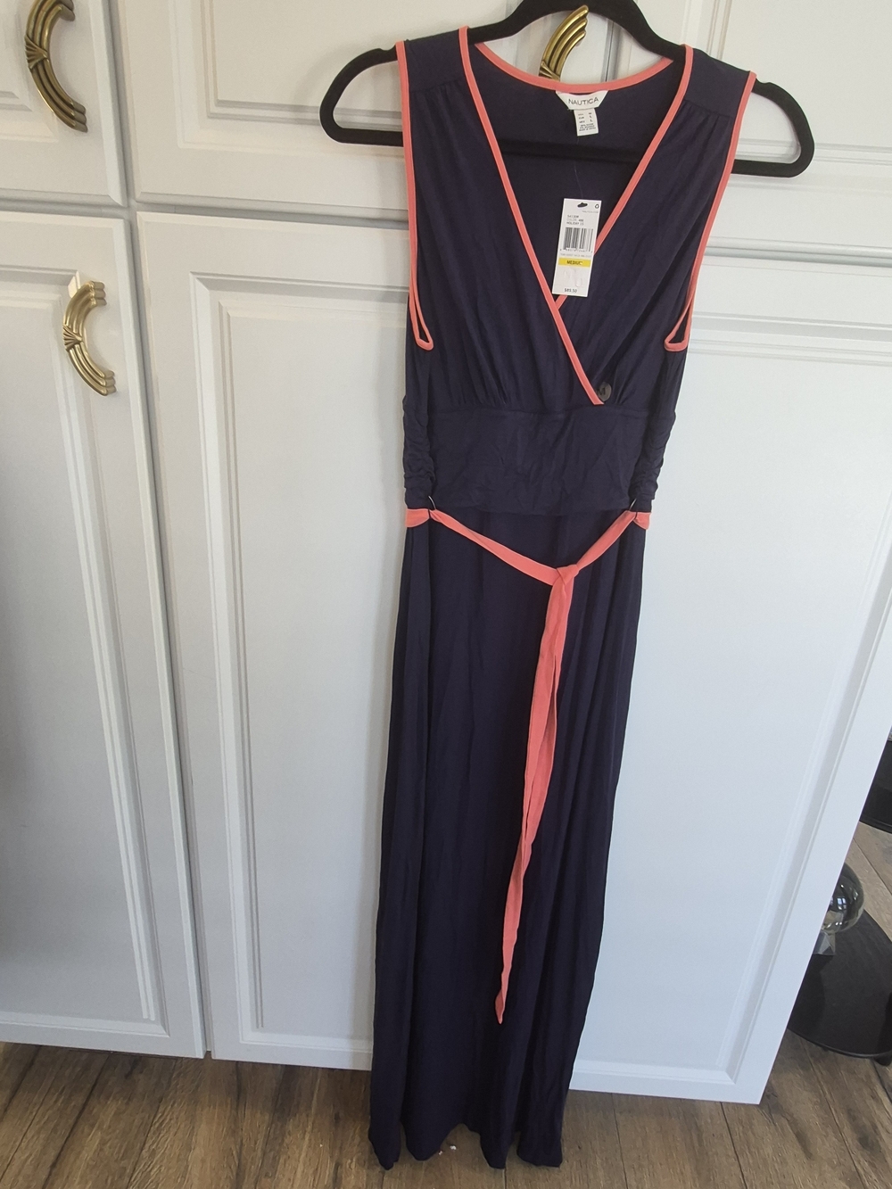 NWT Nautica Navy Maxi Dress with Coral Trim Medium. $89 Retail